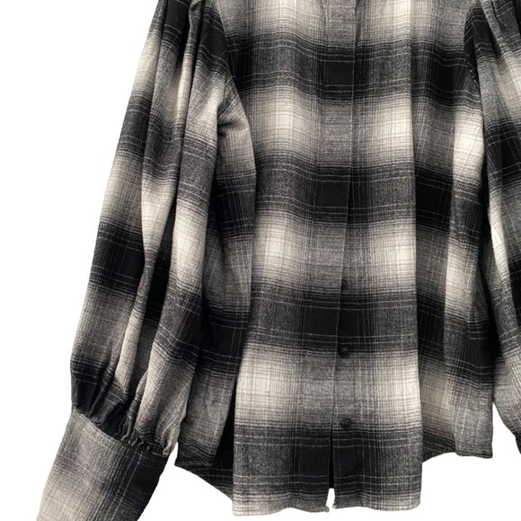 Banana Republic Plaid Flannel Shirt Blouse Long Sleeves Black White S - Picture 4 of 15